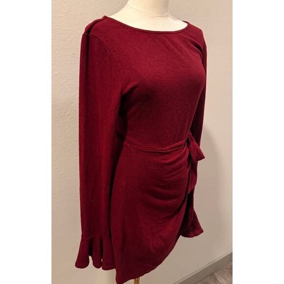 Lulu Favorite Tune Burgundy Wrap Sweater Dress Long Sleeve Large Holiday Fall - Picture 4 of 9